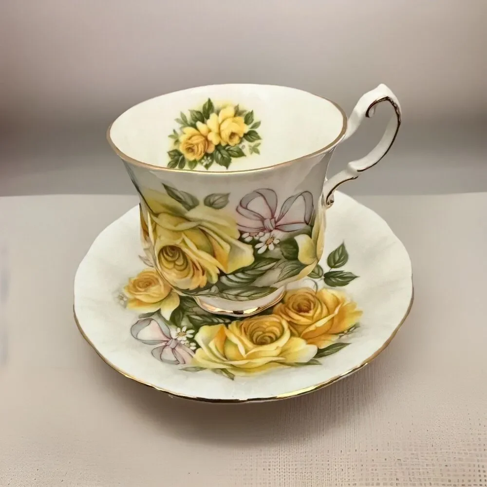 Vintage Royal Crest Standard Fine Bone China England Yellow Rose Cup and Saucer